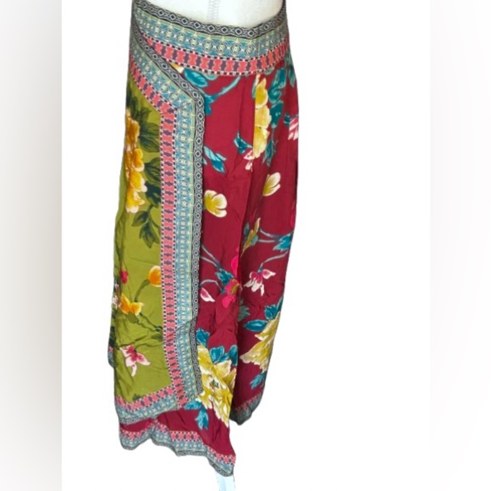 Sundance Skirt Small Floral Wrap Boho Midi Designer Green Pink Red Patterned - Picture 5 of 11